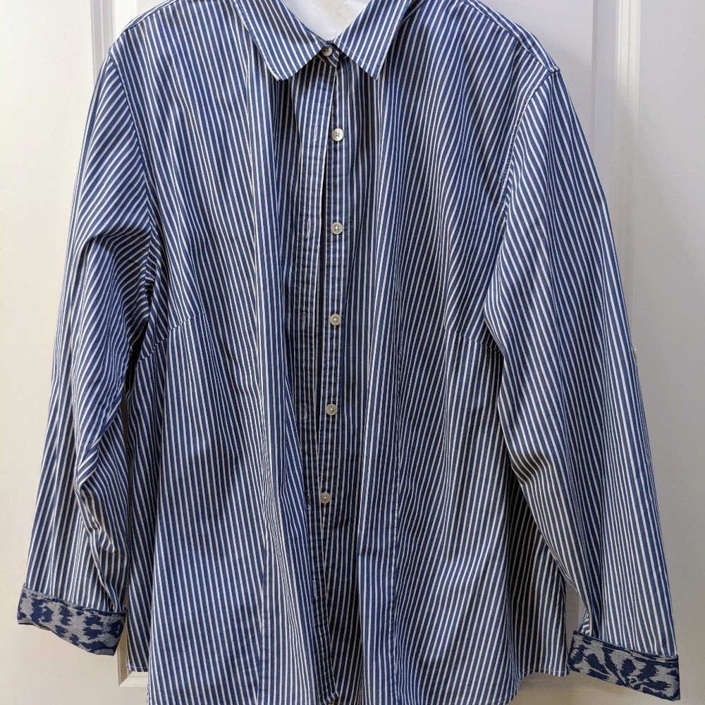 Talbot's Blue Striped Stretch Blouse Size 20W